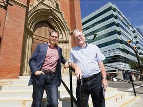 L-R, Pastor Norm Derkson and Moderator, David Holten of First Baptist Church in Calgary speak to the Herald on the proposed safe-drug injection site at the Sheldon Chumir Hospital across the the street on Saturday June 24, 2017. DARREN MAKOWICHUK/Postmedia Network
Darren Makowichuk, DARREN MAKOWICHUK/Postmedia