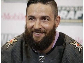 Vegas Golden Knights' Deryk Engelland poses for photographers Wednesday, June 21, 2017, in Las Vegas. Engelland was picked by the Vegas Golden Knights in the NHL expansion draft.