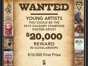 You could be the 2019 Calgary Stampede Poster Artist, Albertan youth, age 15-24, are invited to submit their best 2D works of art with the hope of being selected as a finalist to create their vision for the iconic 2019 Calgary Stampede poster and take home the first place $10K scholarship. Deadline to apply is October 27, 2017.

Postmedia Calgary
/Postmedia
