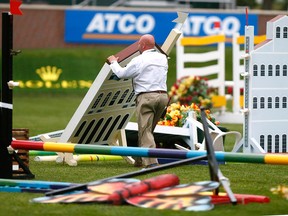 Jmps were blown over by high winds during the Spruce Meadows National in Calgary.