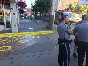 The site of a stabbing around the corner from the Central Library, at the City Hall CTrain platform on Friday, June 2, 2017.