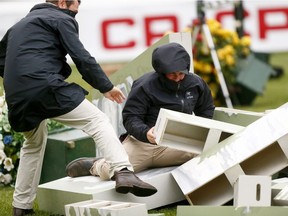 The ATB Financial Cup was delayed due to severe weather as jumps were blown over from high winds during the Spruce Meadows National in Calgary on June 8, 2017.