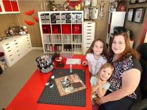 Shannon Tompkins transformed her bonus room into a crafting creative space that she shares with her girls Kayla, 4, in front, and Hailey, 7, at back.