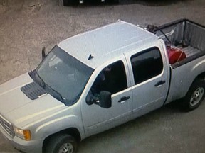 This silver 2008 to 2014 GMC Sierra crew cab was used in a series of commercial break-ins on June 19.