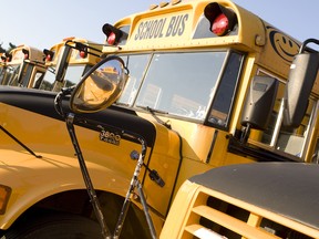 Stock image of school buses.