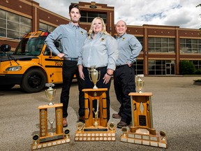 SOUTHLAND Transportation bus drivers Nathaniel O’Coin, left, Heidi Larson-Glaze and Richard Christmas were award winners at the recent Alberta School Bus Roadeo in Grande Prairie.