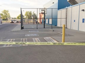 Police cordoned off a basketball court in Forest Lawn after a shooting was reported Saturday, June 3, 2017. Three people were taken to hospital.