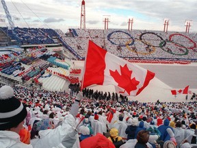 Opening ceremony of the 1988 Winter Olympics at McMahon Stadium in Calgary.