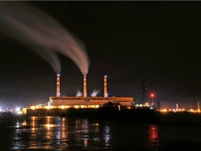 The Sundance Power Plant operates late at night near Seba Beach, Alta.