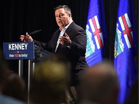 Jason Kenney, speaking to supporters about the upcoming vote on unity between the PCs and Wildrose, at the Delta South Hotel in Edmonton, July 5, 2017.