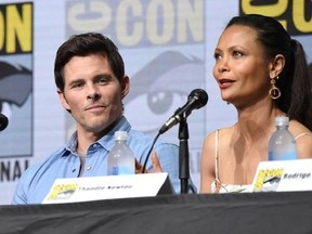 James Marsden, left, and Thandie Newton attend the &ampquot;Westworld&ampquot; panel on day three of Comic-Con International on Saturday, July 22, 2017, in San Diego. (Photo by Richard Shotwell/Invision/AP)