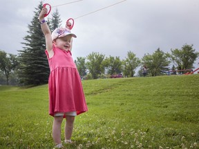 Greta Marofke, 3, is all smiles at the SunRise Kids Cancer Care day camp. After two years of cancer treatments, numerous surgeries and a liver transplant, Marofke is getting a break from cancer at the special summer camp hosted at the Killarney-Glengarry Community Centre on Thursday, July 20, 2017. KERIANNE SPROULE/POSTMEDIA
KERIANNE SPROULE