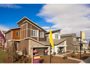 The front exterior of a show home parade in the new community of Cornerstone in northeast Calgary.