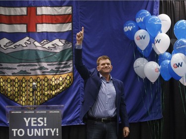 Brian Jean.

Wildrose leader Brian Jean celebrates the yes vote during the Unity Vote at the Wildrose Special General Meeting in Red Deer Alta, on Saturday July 22, 2017. THE CANADIAN PRESS/Jason Franson ORG XMIT: EDM109
JASON FRANSON,
