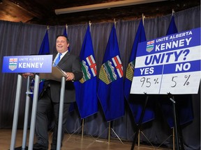 Jason Kenney announces the result of the unity vote by Alberta PC's who voted 95% in favour of united with the Wildrose Party. The results were announced in Calgary on Saturday July 22, 2017. Gavin Young/Postmedia
Gavin Young, Gavin Young