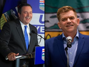 On the left, Jason Kenney. On the right, Brian Jean.