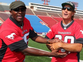 Stamps Football

Pee Wee Smith and Doug Flutie members of the Calgary Stampeders 1992 Grey Cup-championship team on Friday, July 28, 2017 at McMahon Stadium, the champs will be honoured during the legacy game this weekend. Al Charest/Postmedia

Calgary Stampeders Football CFL
Al Charest/Postmedia