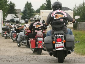 Members of the Hells Angels arrive at their Calgary clubhouse in 2007.