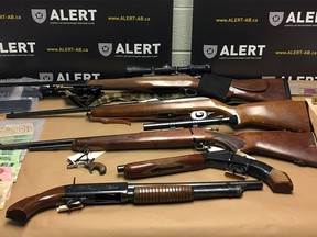 ALERT released this image of guns seized during an investigation in southern Alberta.