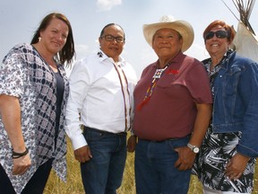 Calgary Sun, Calgary Herald

Festival Organizer Tammy Love, Chief Aaron Young, Chief Ernest Wesley and Organizer Karri Ward in a ceremony to announce that Reba McEntire will headline the No Greater Love Music Festival held on August 12-13,2017 at the Chief Goodstoney Rodeo Lands on the Stoney Nakoda Nation. Wednesday, July 19, 2017. Dean Pilling/Postmedia

Postmedia Calgary
Dean Piling/Postmedia