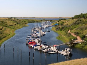 The picturesque marina at Harbour Resort in Elbow, Saskatchewan.