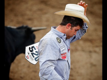 Louisiana bulldogger Tyler Waguespack wins the $100,000 in the steer wrestling event during the final day of the rodeo at the 2017 Calgary Stampede. AL CHAREST/POSTMEDIA