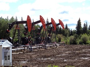 Pumpjacks operate on a Trilogy Energy project.