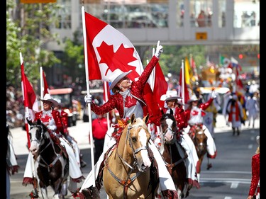 The Calgary Syampede Showriders as thousands came out to watch the 105th Calgary Stampede Parade in downtown Calgary to kickoff The Greatest Outdoor Show on Earth on Friday July 7, 2017. DARREN MAKOWICHUK/Postmedia Network