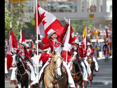 The Calgary Syampede Showriders as thousands came out to watch the 105th Calgary Stampede Parade in downtown Calgary to kickoff The Greatest Outdoor Show on Earth on Friday July 7, 2017. DARREN MAKOWICHUK/Postmedia Network