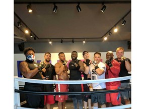 The Stampeders defensive linemen use Rumble boxing as a way to help their football skills. Courtesy Instagram