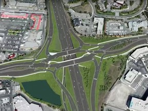 Artist rendering of the 'diverging diamond' interchange, looking north along Macleod Trail.