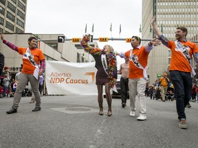 Premier Rachel Notley walks with fellow NDP MLAs in the 2016 Calgary Pride parade. United Conservative Party members have been denied permission to march in this year's parade - and that's a lost opportunity, says Naomi Lakritz.