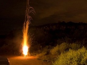 RCMP supplied photo of fireworks allegedly set off by a Williams Lake, B.C. man following his return from an evacuation caused by a massive wildfire.