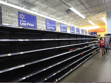 HOUSTON, TX - AUGUST 24:  The bread section of a Walmart store is empty as people prepare for the possible arrival of Hurricane Harvey on August 24, 2017 in Houston, Texas.  Hurricane Harvey has intensified into a hurricane and is aiming for the Texas coast with the potential for up to 3 feet of rain and 125 mph winds.(Photo by Joe Raedle/Getty Images)