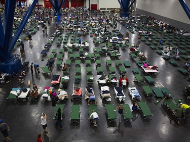 HOUSTON, TX - AUGUST 28:  Evacuees fill up cots at the George Brown Convention Center that has been turned into a shelter run by the American Red Cross to house victims of the high water from Hurricane Harvey on August 28, 2017 in Houston, Texas. Harvey, which made landfall north of Corpus Christi late Friday evening, is expected to dump upwards to 40 inches of rain in areas of Texas over the next couple of days.  (Photo by Erich Schlegel/Getty Images)