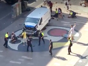 Still image from video taken by Calgarian Quentin Ogilvie of the aftermath of the terror attack in Barcelona on Aug. 17, 2017.