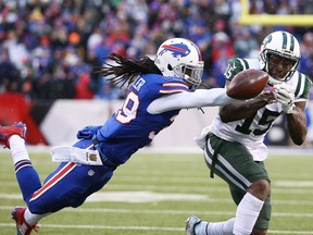 Mario Butler #39 of the Buffalo Bills breaks up a reception intended for Brandon Marshall #15 of the New York Jets during the second half at Ralph Wilson Stadium on January 3, 2016 in Orchard Park, NY. Getty Images file