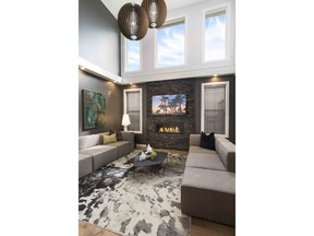 The great room in the Cascade III by Broadview Homes in Evanston.