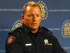 Supt. Don Coleman speaks to media  on Wednesday regarding charges faced by three Calgary police officers dating back to 2010. Dean Pilling/Postmedia Network