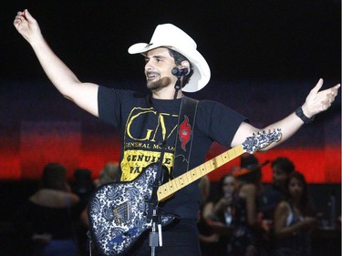 Brad Paisley performs on opening night of the Country Thunder Alberta music festival at Calgary's Prairie Winds Park, Friday, Aug. 18, 2017. Dean Pilling/Postmedia