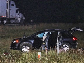 Three children have died after a collision between a tractor trailer and this SUV on Highway 36 and Highway 570 near Hanna, about 220 kilometres east of Calgary. Jackie Irwin / Postmedia