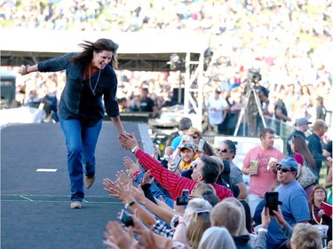 Canadian country artist Terri Clark salutes the fans after her set during day 2 of Country Thunder Music Festival in Calgary Saturday, August 19, 2017. Jim Wells/Postmedia