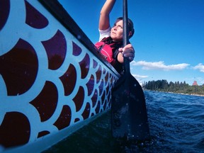 Calgary police Staff Sgt. Clare Smart rows with the Calgary Police Service women's dragon boat on Thursday, August 2, 2017. The team is representing the CPS at the 2017 World Police and Fire Games in Los Angeles from August 7-16, 2017. KERIANNE SPROULE/POSTMEDIA