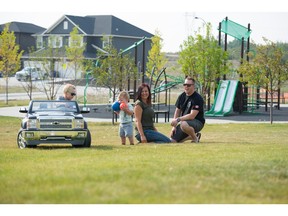 The Keen family, Skylar, Ashley, Zander and Lincoln in the Willows of River Heights in Cochrane.