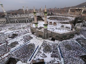 Muslim pilgrims pray at the Grand Mosque in the holy Saudi city of Mecca, on August 29, 2017, on the eve of the start of the annual Hajj pilgrimage.