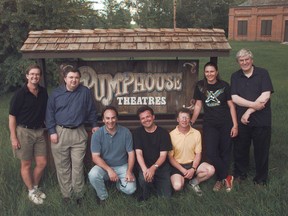 Some of the original members of Loose Moose on the eve of their 20th anniversary in 1997. From left: Rick Hilton, John Gilchrist, Tony Totino, Dennis Cahill, Dave Duncan, Kathleen Foreman and Keith Johnstone. The company celebrates its 40th anniversary this weekend.