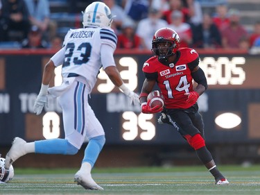 Calgary Stampeders Roy Finch with a kick return against Toronto Argonauts during CFL football on Saturday, August 26, 2017. Al Charest/Postmedia