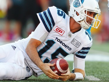 Toronto Argonauts quarterback Ricky Ray against the Calgary Stampeders during CFL football on Saturday, August 26, 2017. Al Charest/Postmedia