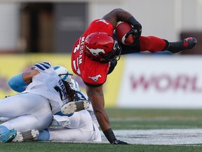 Calgary Stampeders Jerome Messam against the Toronto Argonauts during CFL football on Saturday, August 26, 2017. Al Charest/Postmedia