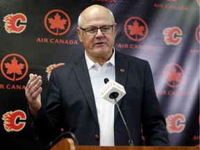 Calgary Flames President and CEO Ken King speaks to reporters during a press conference at the Scotiabank Saddledome in Calgary on Friday September 15, 2017. Leah Hennel/Postmedia

POSTMEDIA calgary
Leah Hennel, Leah Hennel/Postmedia
